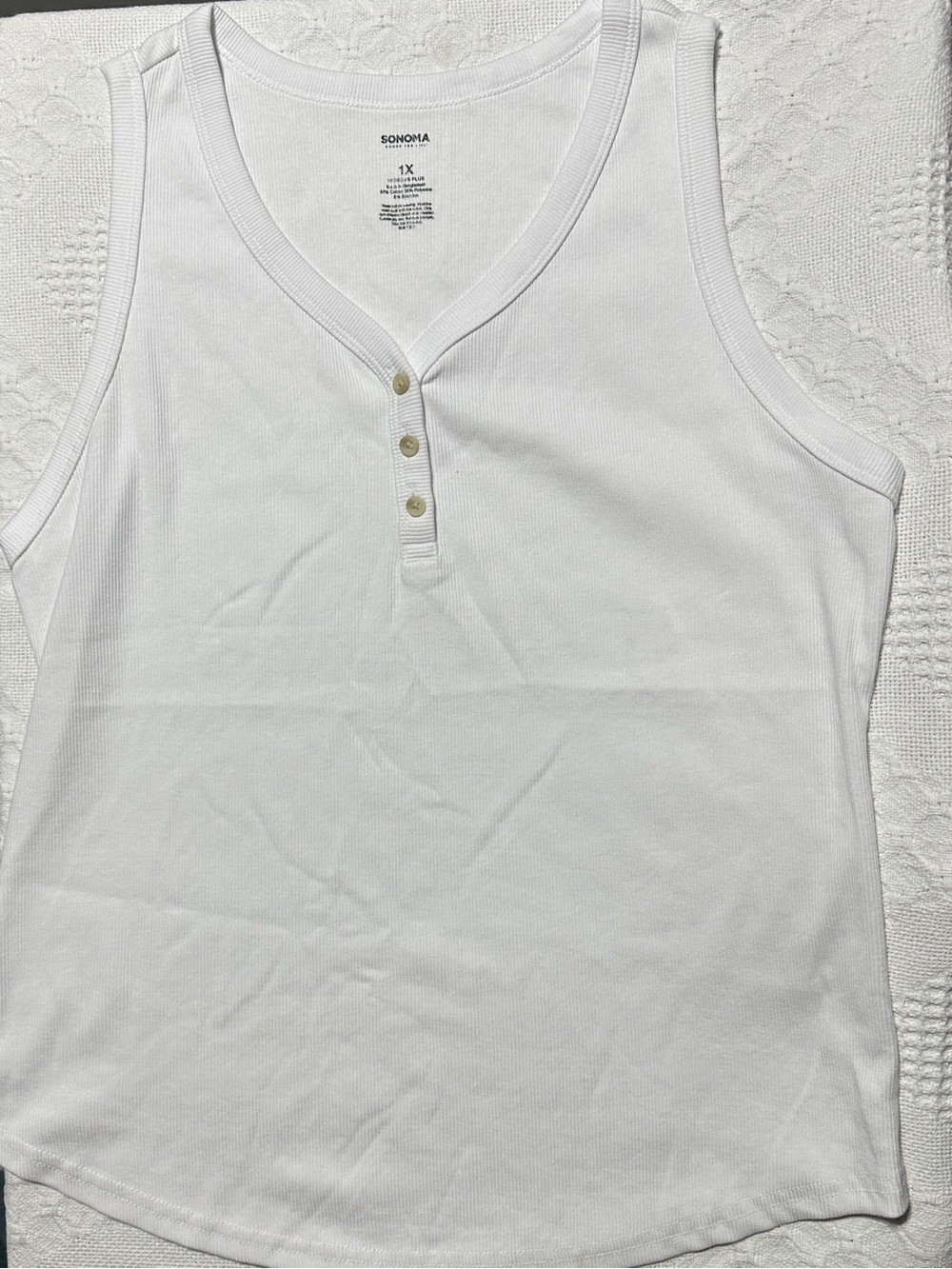 Sonoma 1X White Ribbed Henley Button Tank